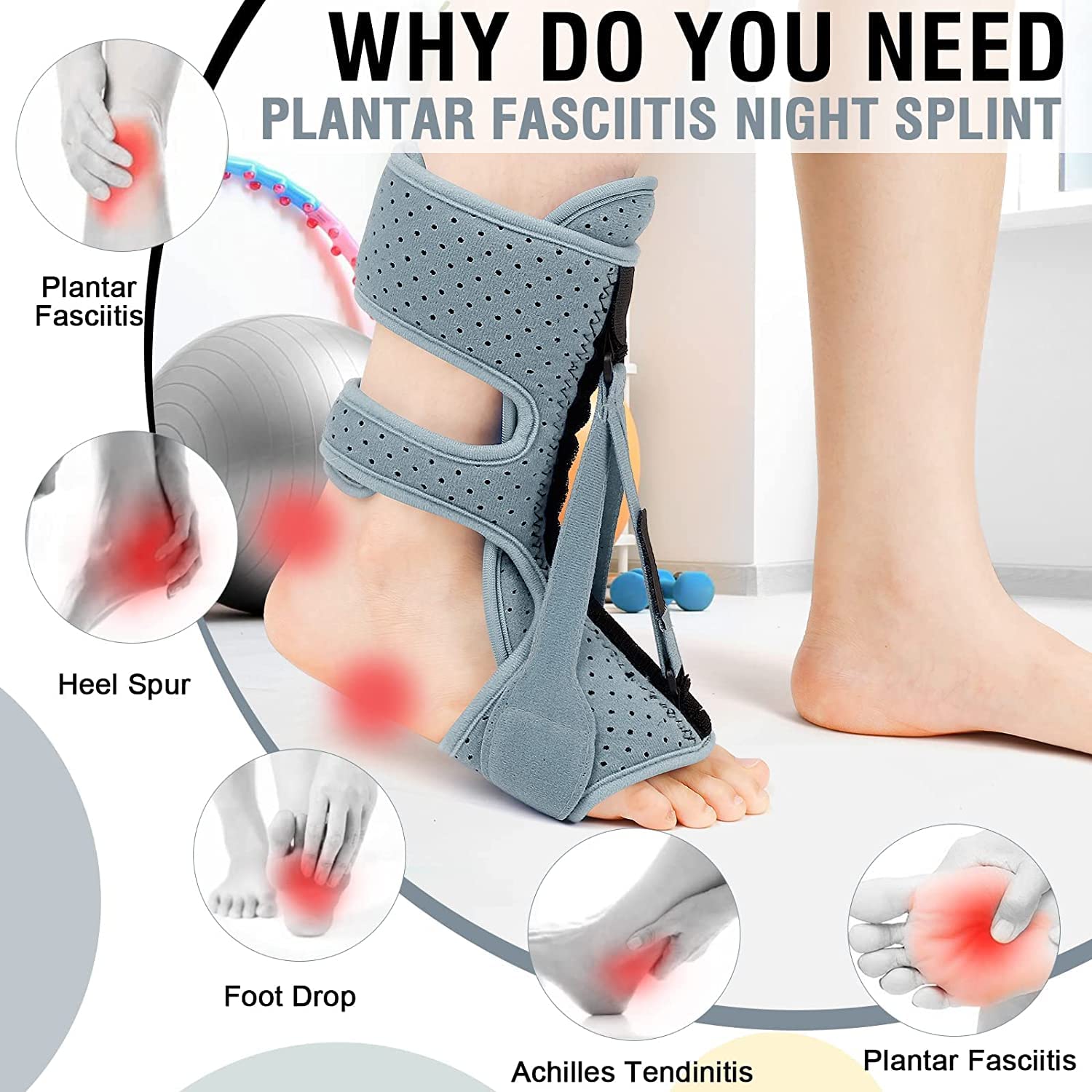 ANSUSIC Plantar Fasciitis Night Splint-Upgrade 3 Adjustable Planters Facetious Relief Brace,Plantar Fasciitis Relief Women Men Straps,Support Relief Foot Drop Achilles Tendonitis Day Night(Blue-1PC)