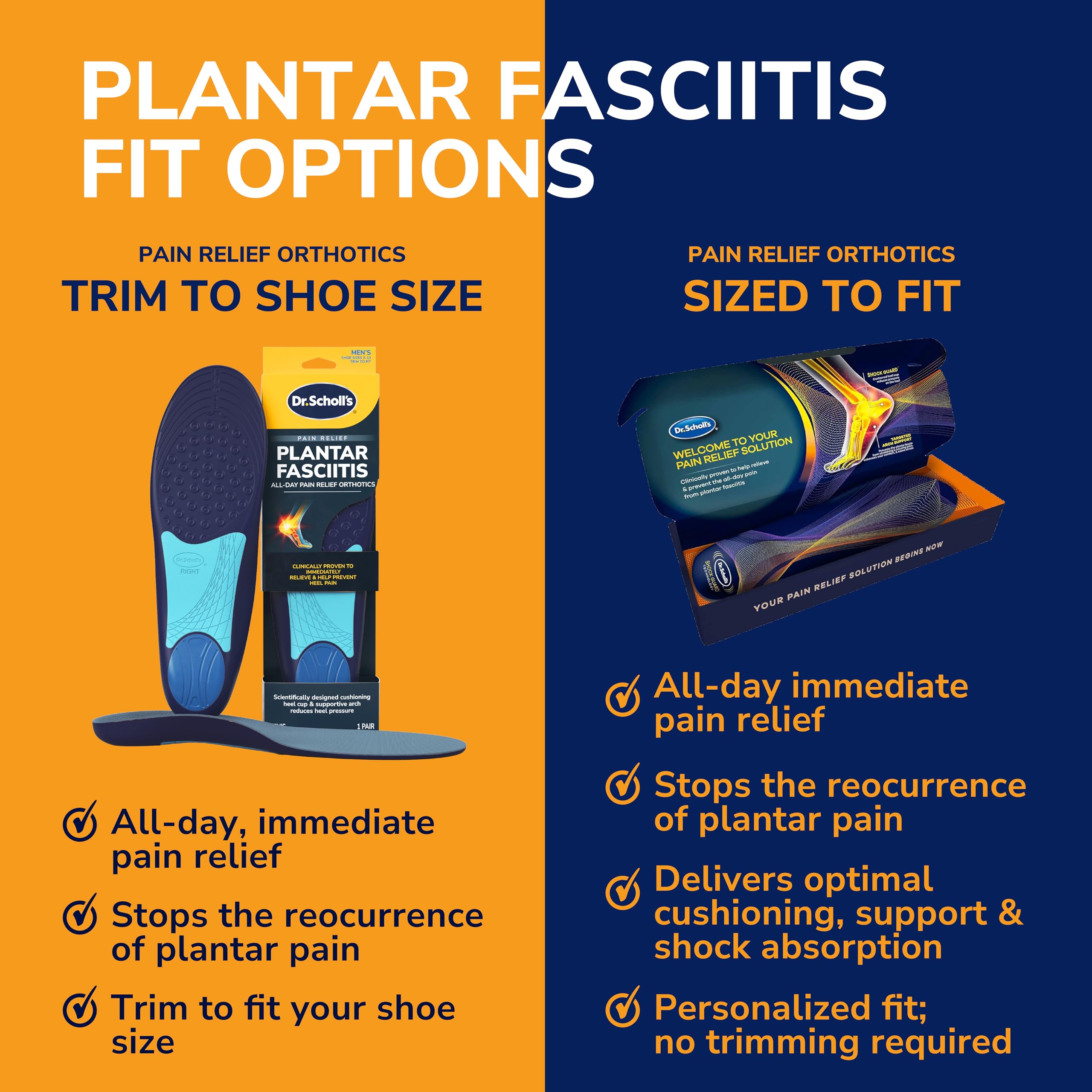 Dr. Scholl’s Plantar Fasciitis Pain Relief Orthotic Insoles, Immediately Relieves Pain: Heel, Spurs, Arch Support, Distributes Foot Pressure, 1 Pair