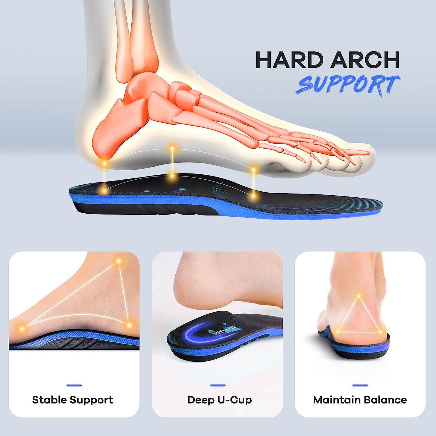 FEELLIFE Plantar Fasciitis Relief Shoe Insoles [1-Pair], Arch Support Insoles, Running Athletic Gel Shoe Inserts, Orthotic Inserts for Arch Pain [Trim to Fit: Men 8-12/Women 9-13]