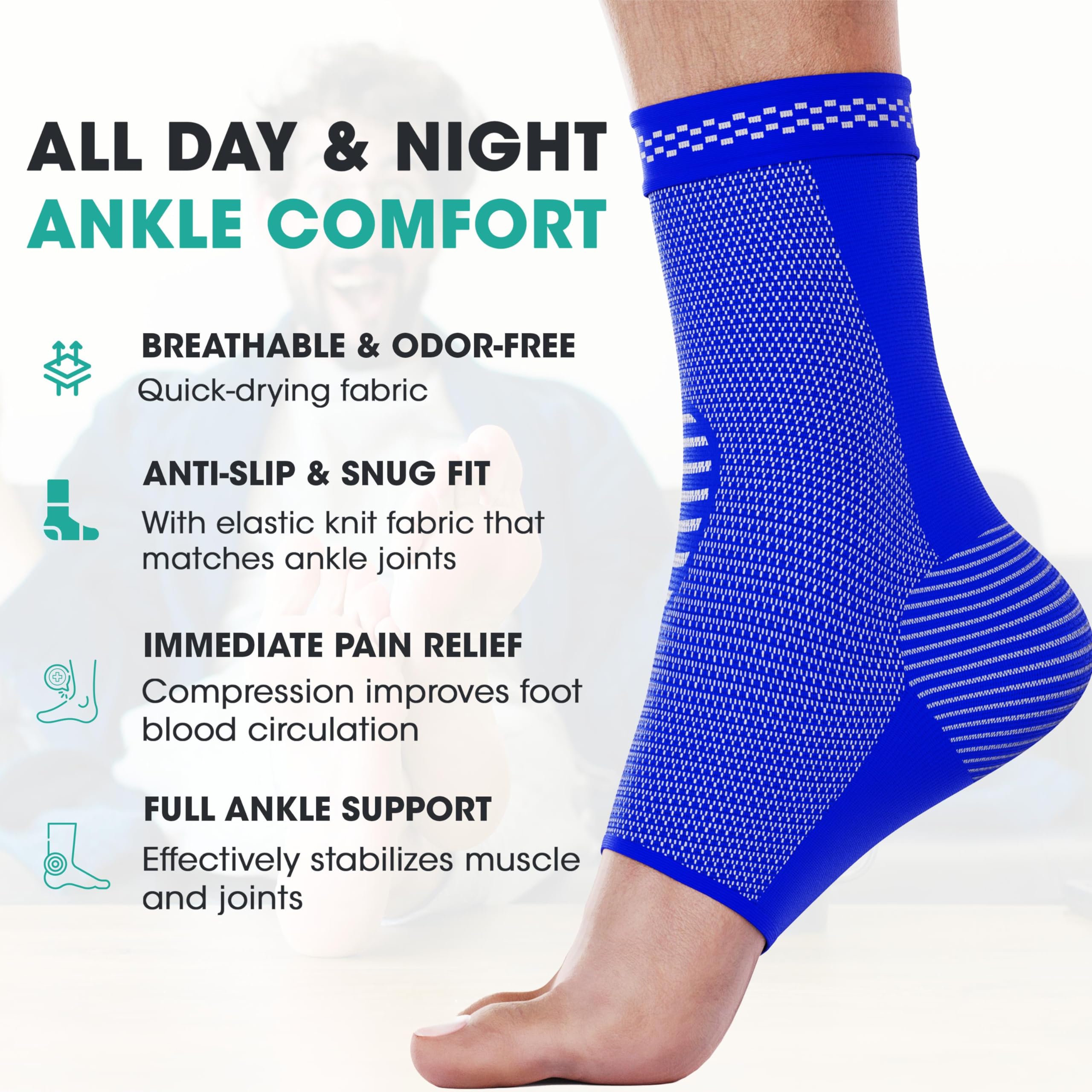 Modvel Foot & Ankle Brace Socks for Sprained Ankle Compression Sleeve - Plantar Fasciitis Relief Brace, Foot Support for Women & Men - Tendonitis & Arthritis Foot Sleeve, Stabilizing Ankle Wrap