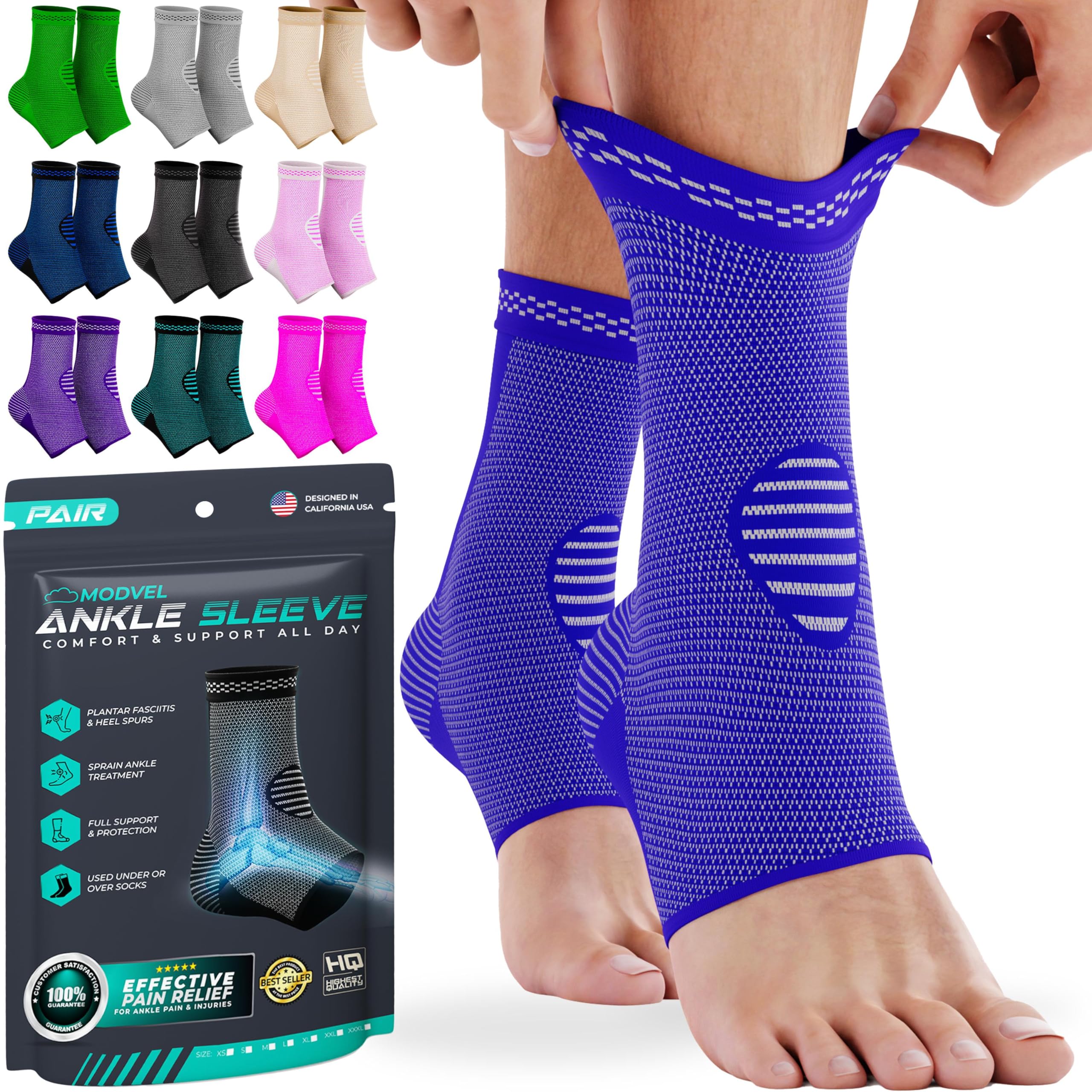 Modvel Foot & Ankle Brace Socks for Sprained Ankle Compression Sleeve – Plantar Fasciitis Relief Brace, Foot Support for Women & Men – Tendonitis & Arthritis Foot Sleeve, Stabilizing Ankle Wrap”]