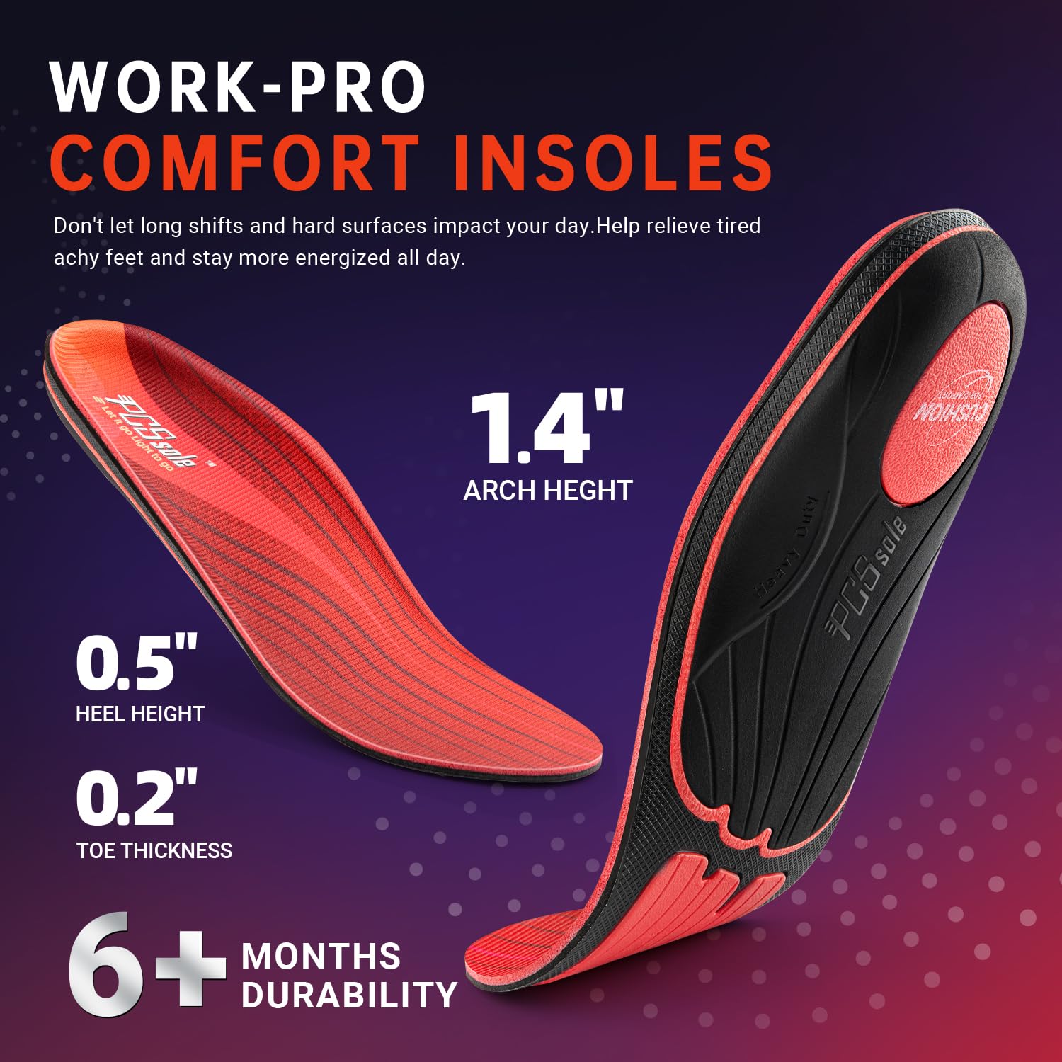 PCSsole Plantar Fasciitis Insoles Men Women- 220+lbs Heavy Duty High Arch Support Inserts with Comfort Cushion Orthotic Pain Relief Insoles for Flat Feet - Arch Pain - Heel Pain -Work Boot Shoe Insole