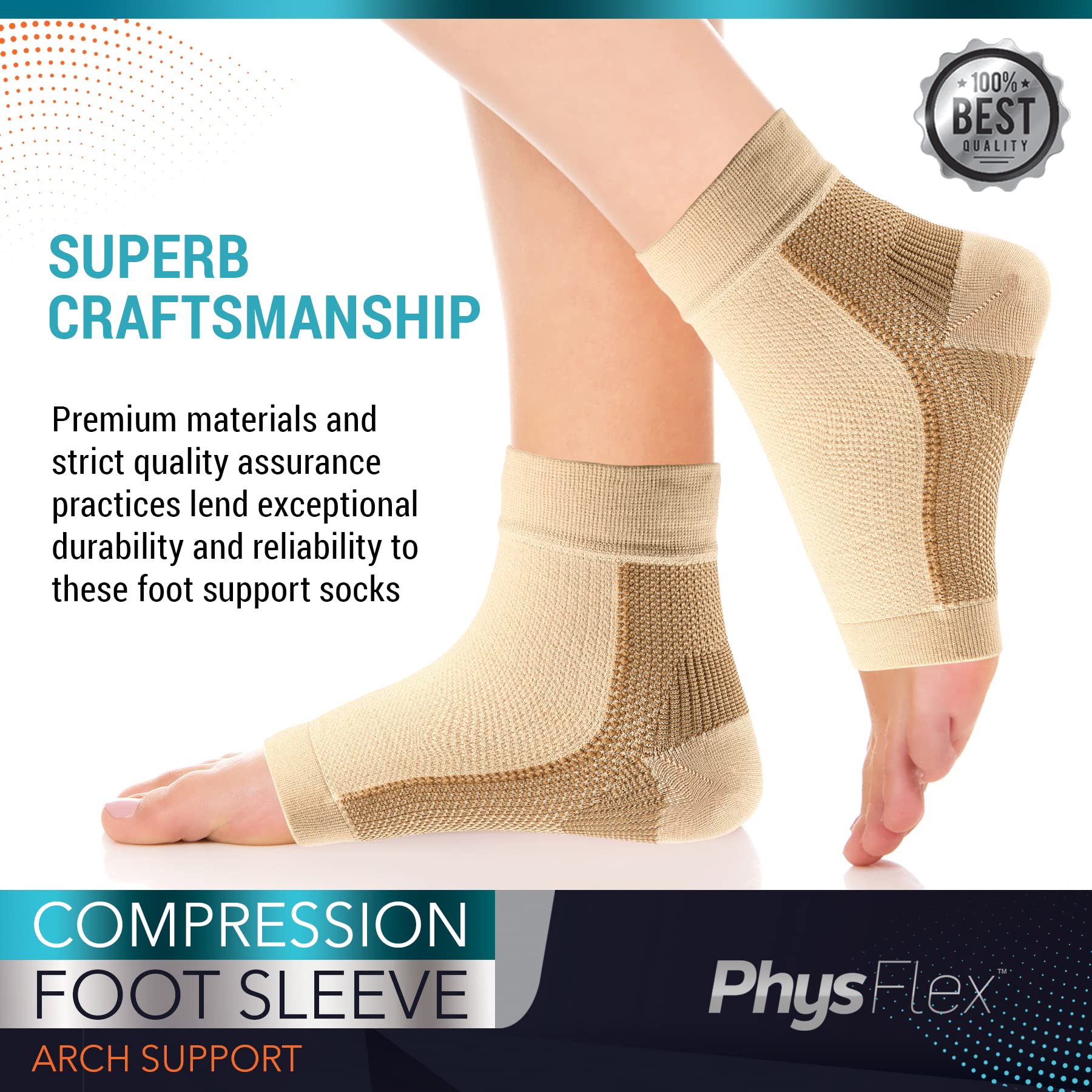 PhysFlex Compression Socks for Plantar Fasciitis, Achilles Tendonitis Relief - (1 Pair) Ankle Compression Sleeve for Heel Spurs, Foot Swelling & Fatigue - Arch Support Brace for Everyday Use