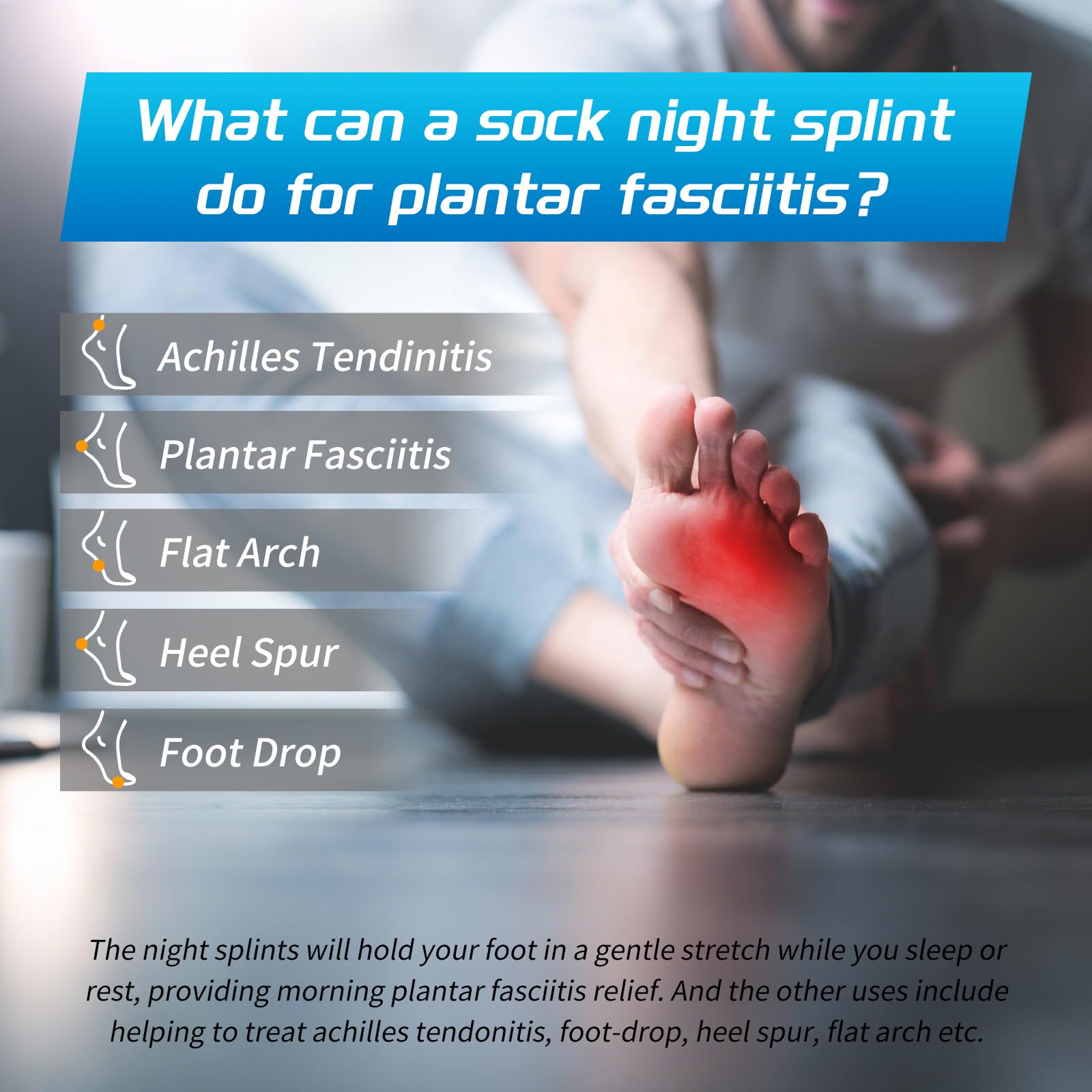 Plantar Fasciitis Night Splint Sock with Massage Ball for Plantar Fasciitis Relief, Soft & Comfortable Plantar Fasciitis Brace for Achilles Tendonitis Heal Spur Foot-drop Flat-arch for Women and Men - Medium