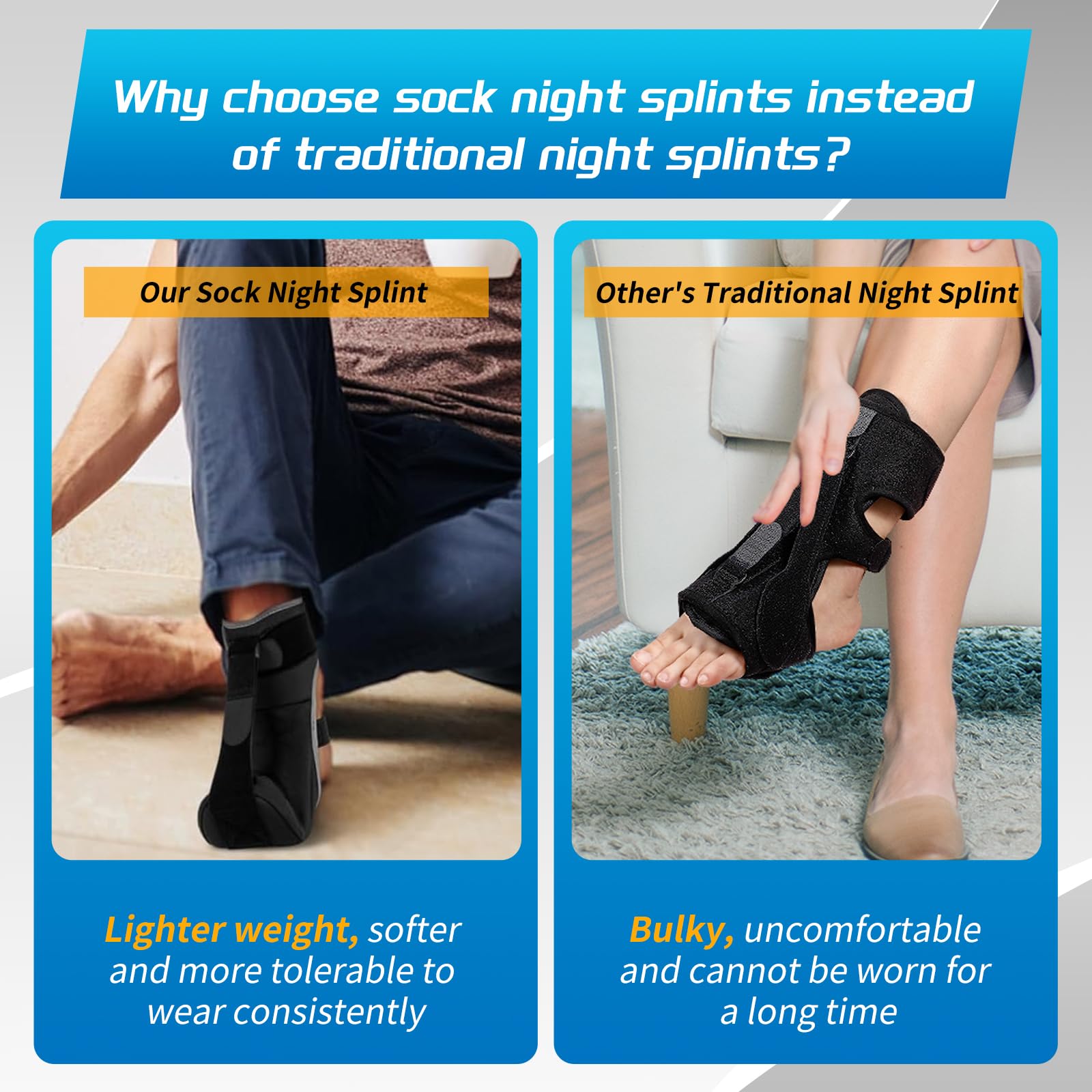 Plantar Fasciitis Night Splint Sock with Massage Ball for Plantar Fasciitis Relief, Soft & Comfortable Plantar Fasciitis Brace for Achilles Tendonitis Heal Spur Foot-drop Flat-arch for Women and Men - Medium