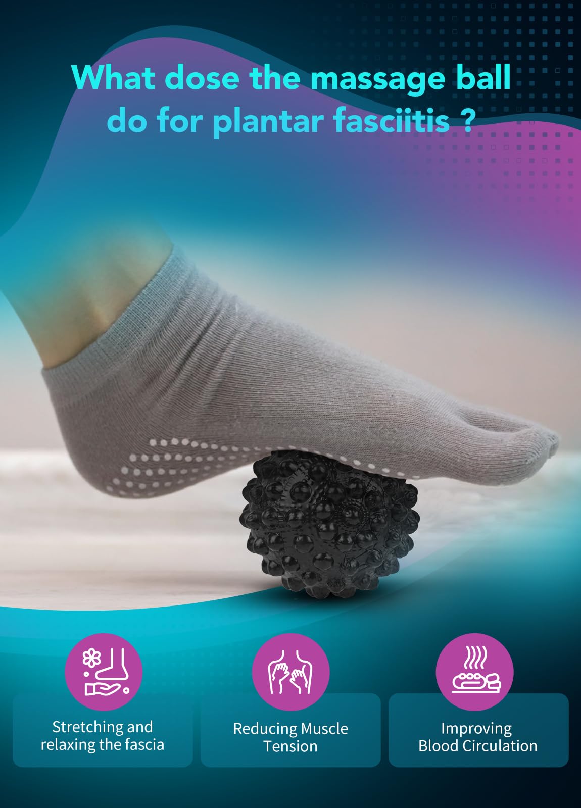 Plantar Fasciitis Night Splint with Massage Ball for Plantar Fasciitis Relief, Comfortable Plantar Fasciitis Brace for Achilles Tendonitis Heal Spur Foot-drop Flat-arch, Free Size for Men and Women - Black