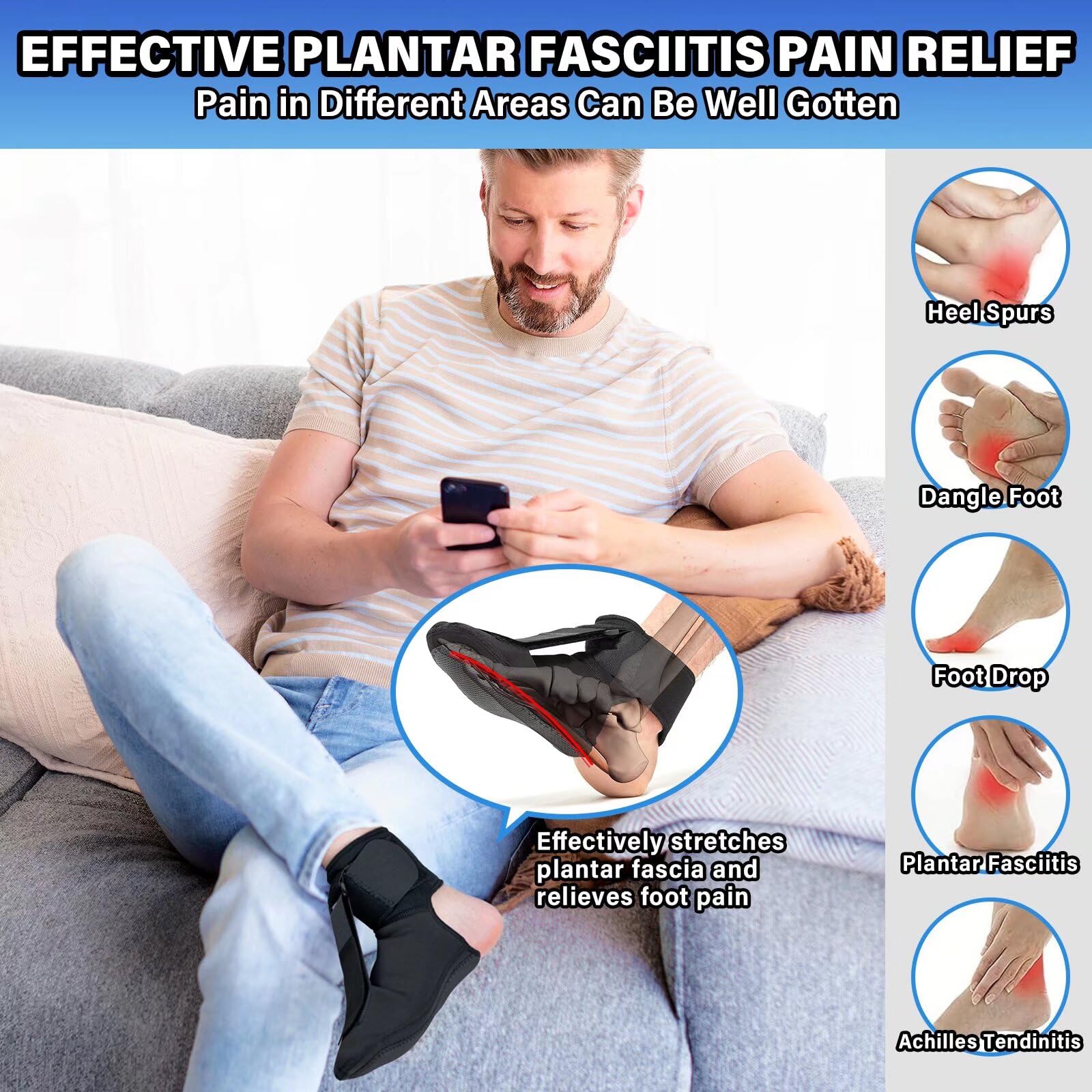 Plantar Fasciitis Relief Night Splint,Planters Facetious Brace Relief with Arch Support for Sleeping, Foot Drop ,Achilles Tendonitis ,Planters Facetious Relief Night Sling for Women & Men(Medium)