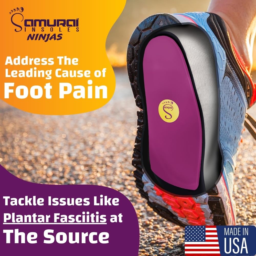 Samurai Insoles Ninjas Plantar Fasciitis Relief Arch Support Shoe Insoles - Podiatrist Designed, Orthotic Lab Made in The USA