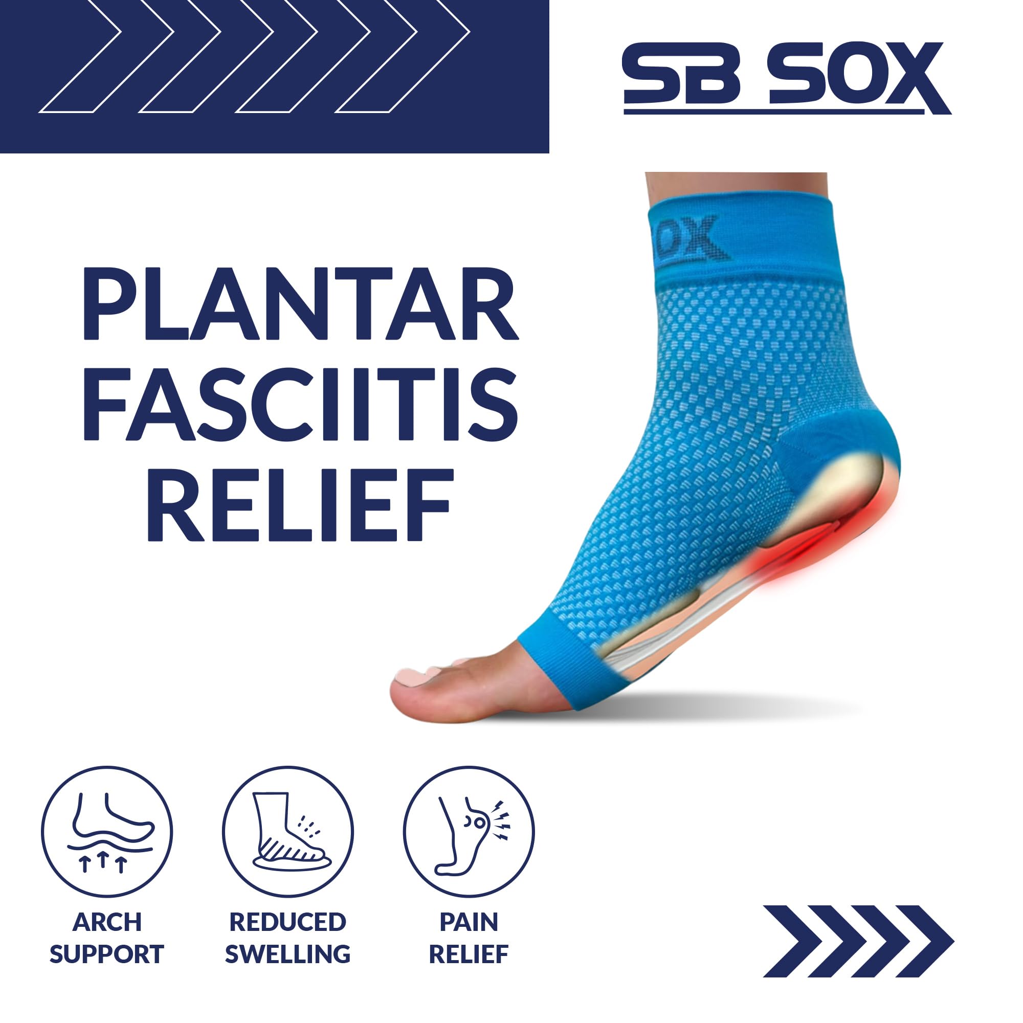 SB SOX Plantar Fasciitis Compression Socks - Plantar Fasciitis Relief for All Day Wear - Best Ankle Sleeve and Arch Support for Foot Pain and Comfort (Black, Medium)