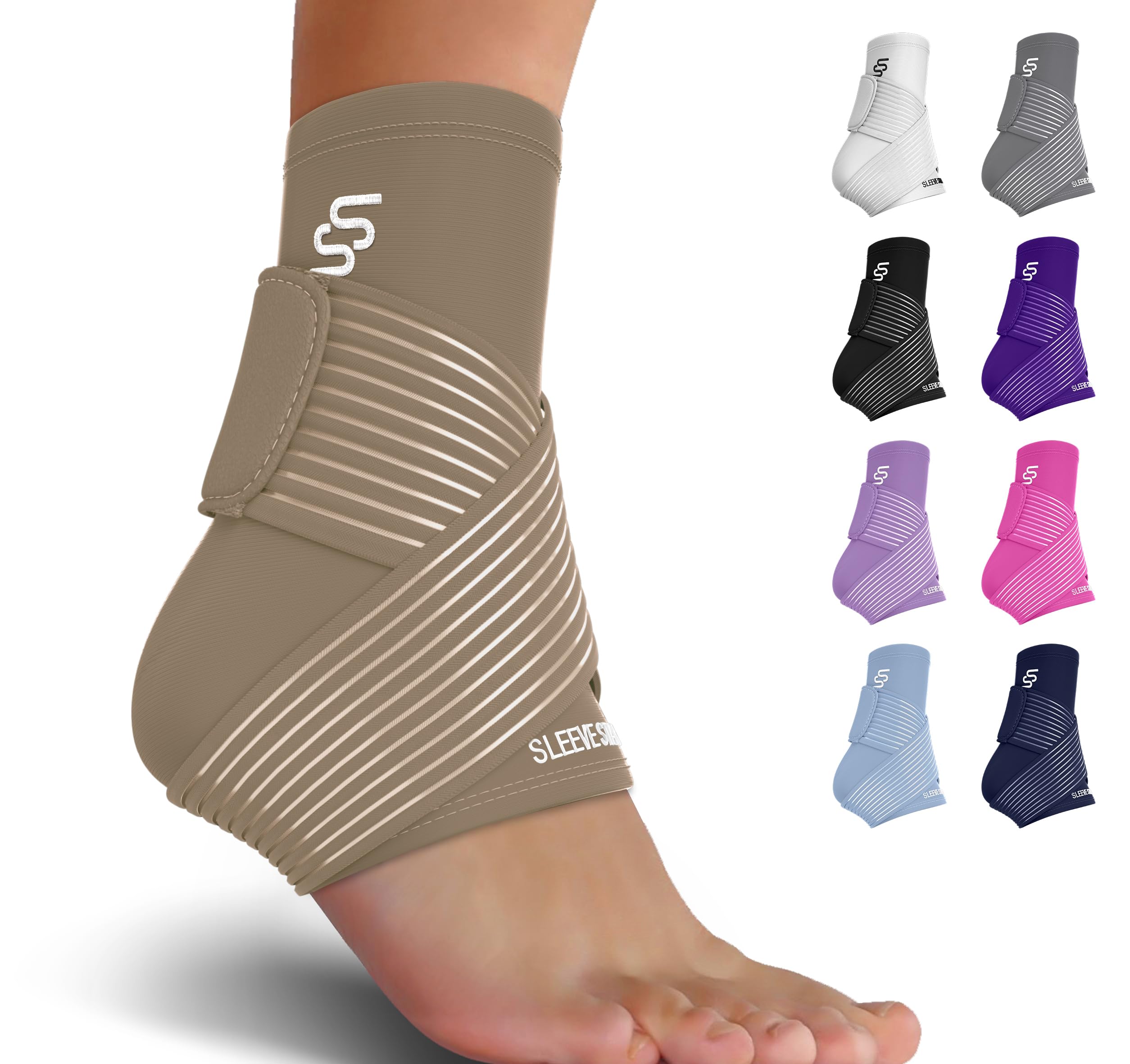 Sleeve Stars Ankle Brace for Sprained Ankle, Plantar Fasciitis Relief Ankle Support for Women, Ankle Compression Sleeve w/ Strap (Single/Baby Pink)”]