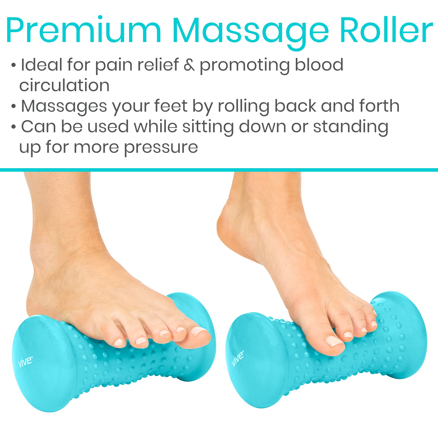 Vive Massage Ball Set (4 Piece) - Foot Pain Hot Cold Therapy Kit - Plantar Fasciitis, Heel Spur, Sore Muscles, Trigger Point - Back, Arm, Neck, Shoulder, Leg Circulation Roller - PT Spike Massager