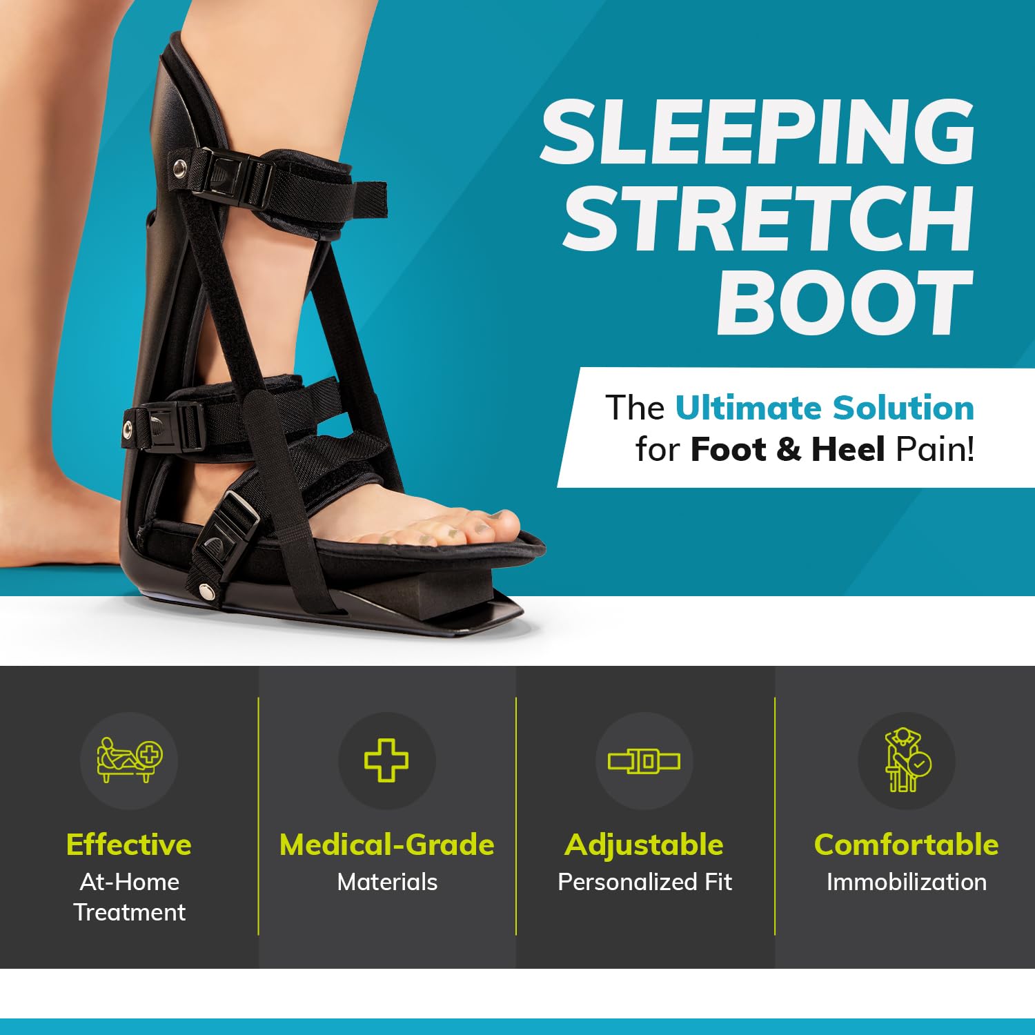 BraceAbility Sleeping Stretch Boot - Plantar Fasciitis Night Foot Splint Adjustable Achilles Tendonitis Brace for Fascia, Tendon and Calf Stretching, Heel and Bone Spur, Arch Pain Treatment (Medium)