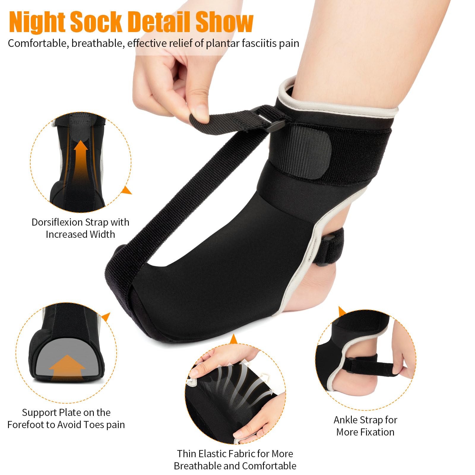 CEZUVR-US Plantar Fasciitis Night Splint Sock Upgraded Plantar Fasciitis Brace for Women Men with Arch Support for Achilles Tendonitis Foot Drop Heel Spur Pain Relief Black (Medium)