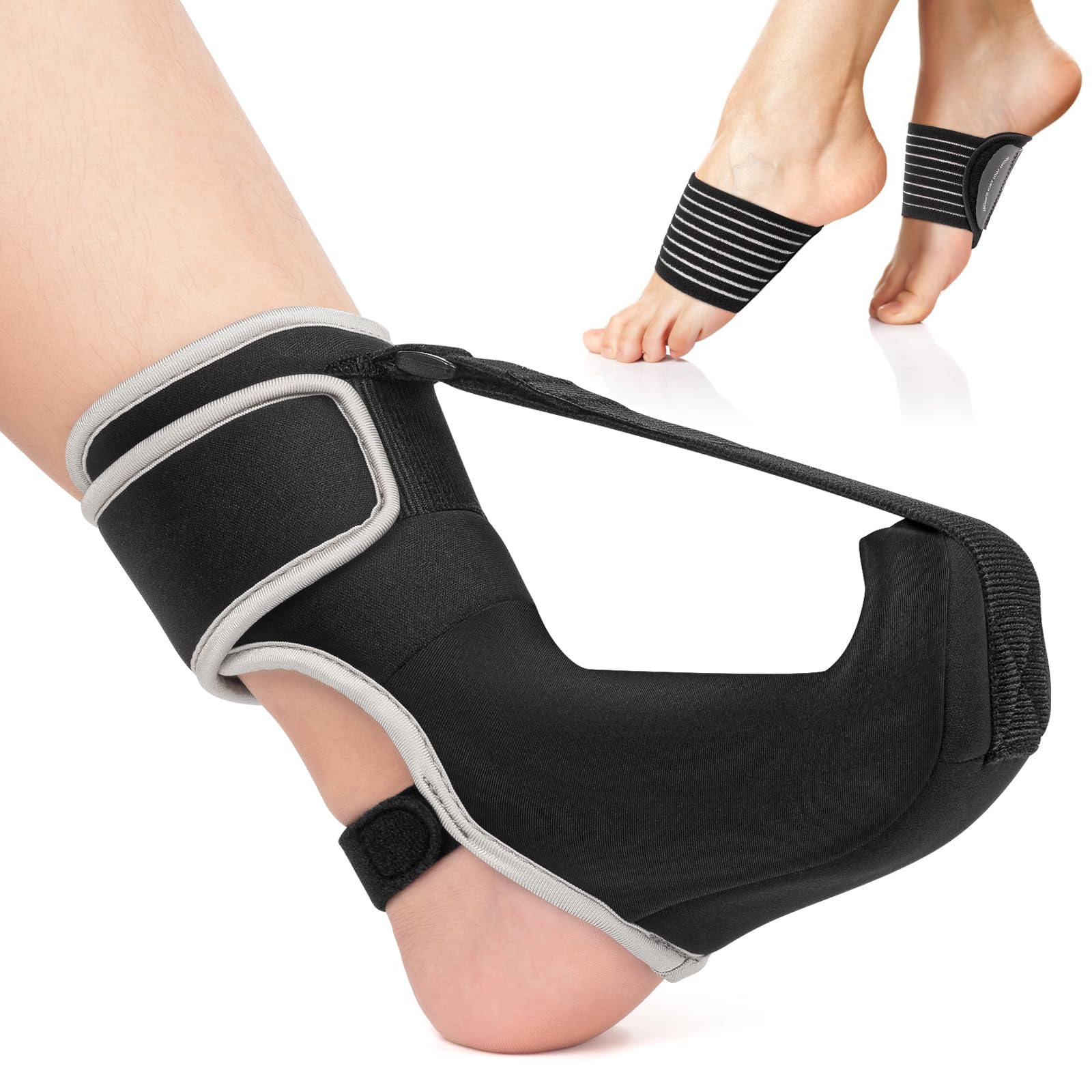 CEZUVR-US Plantar Fasciitis Night Splint Sock Upgraded Plantar Fasciitis Brace for Women Men with Arch Support for Achilles Tendonitis Foot Drop Heel Spur Pain Relief Black (Medium)”]