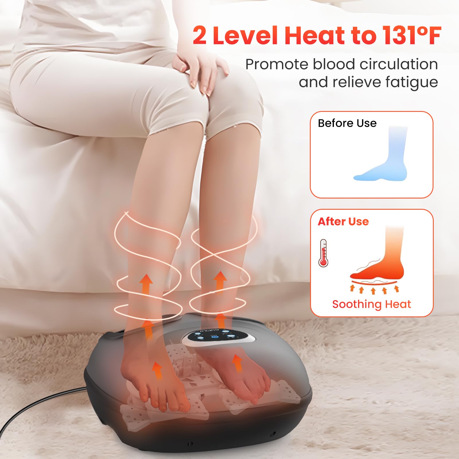 CuPiLo Foot Massager with Heat, FSA HSA Eligible Shiatsu Foot Massager for Plantar Fasciitis,Adjustable Vibration & Pressure for Neuropathy Pain, Christmas Gifts for Women Men Mom Her, Fits Up to 13"