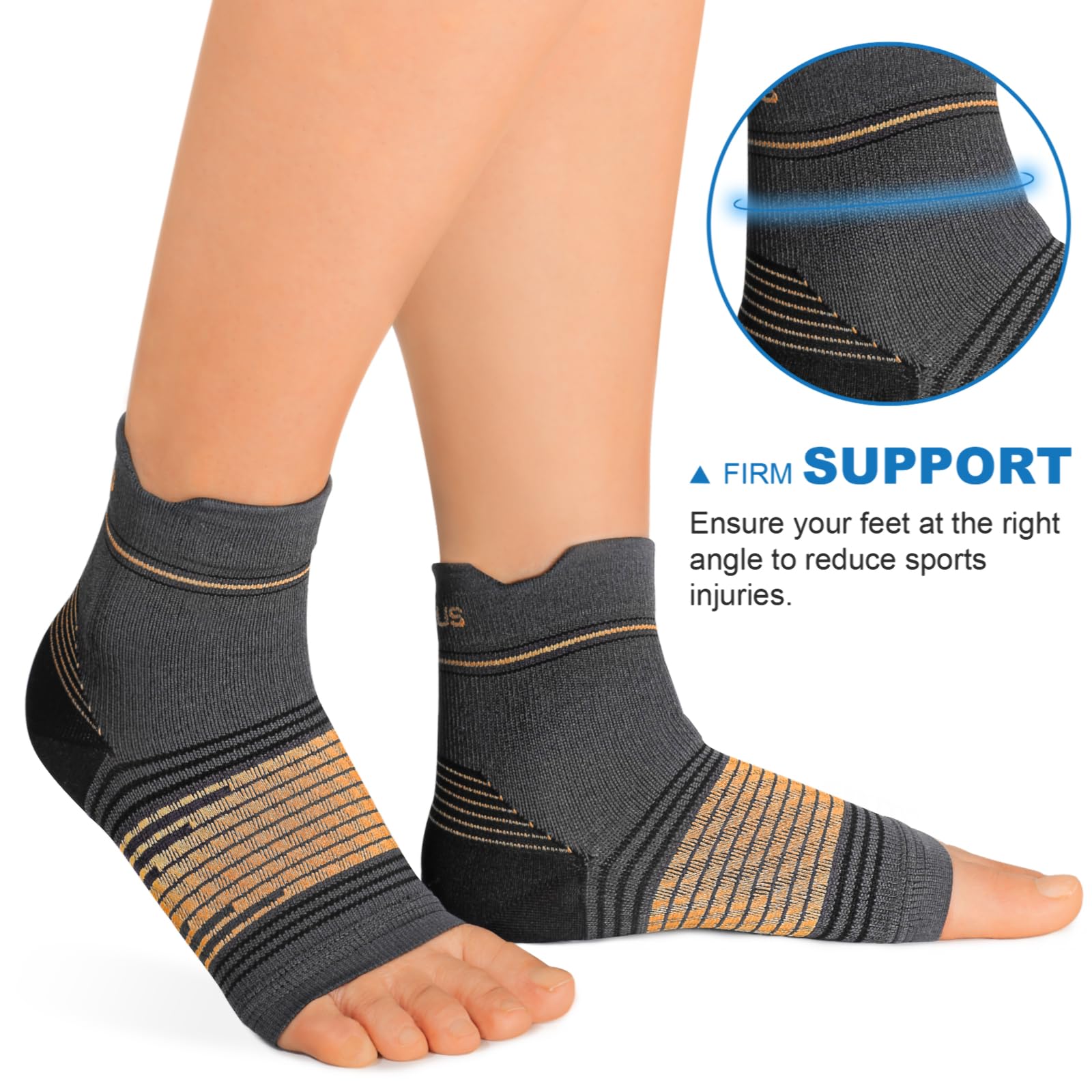 Plantar Fasciitis Sock (6 Pairs) for Men and Women, Compression Foot Sleeves with Arch and Ankle Support (Black, Large)