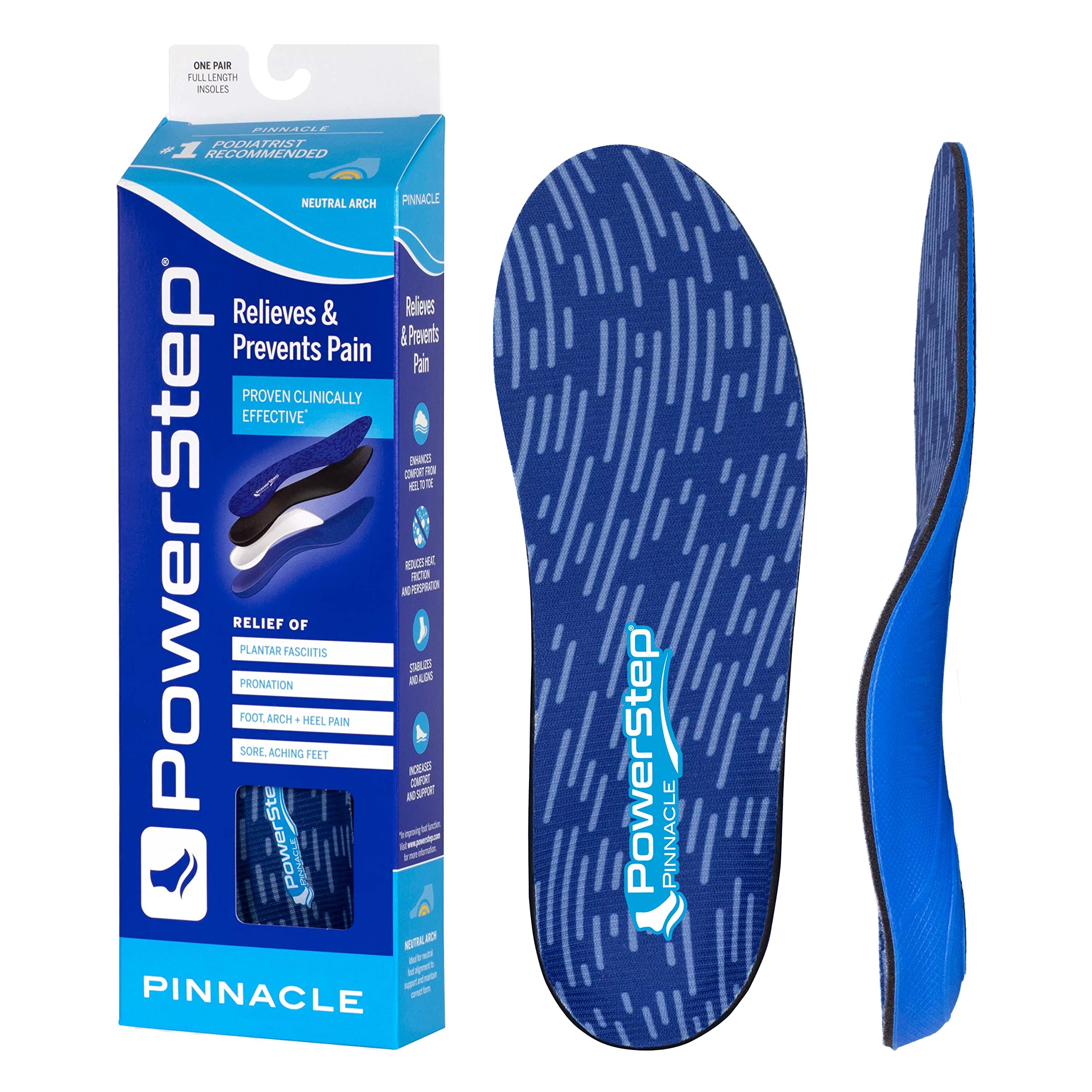 PowerStep Pinnacle Insoles – Orthotics for Plantar Fasciitis Relief – Full Length Orthotic Insoles for Arch Support with Moderate Pronation – #1 Podiatrist Recommended (M 6-6.5 W 8-8.5)”]