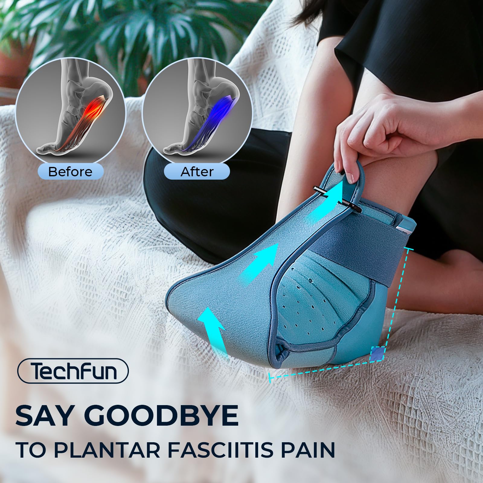 Tech Fun Plantar Fasciitis Night Splint, Foot Ice Pack Wrap for Plantar Fasciitis Relief, Plantar Fasciitis Brace for Men Women,Ankle Ice Pack for Achilles Tendonitis, Heel Spur, Foot Pain Large Size