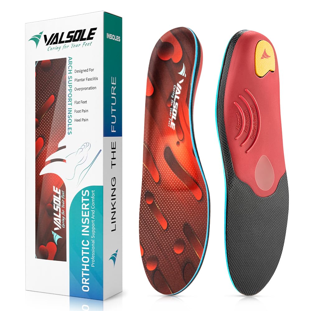 VALSOLE Heavy Duty Support Pain Relief Orthotics – 220+ lbs Plantar Fasciitis High Arch Support Insoles for Men Women, Flat Feet Orthotic Insert, Work Boot Shoe Insole, Absorb Shock with Every Step”]