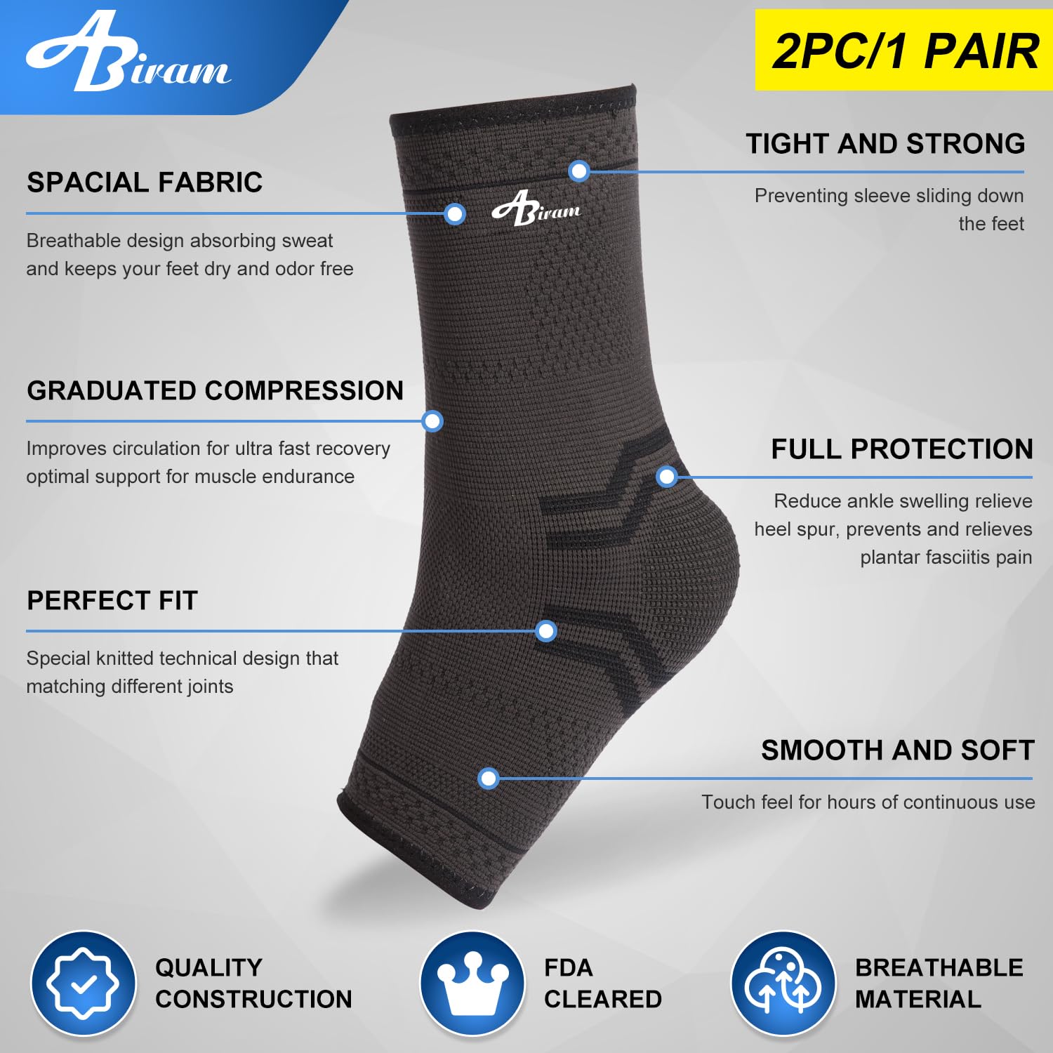 ABIRAM Foot Sleeve (Pair) with Compression Wrap, Ankle Brace For Arch, Ankle Support, Football, Basketball, Volleyball, Running, For Sprained Foot, Tendonitis, Plantar Fasciitis