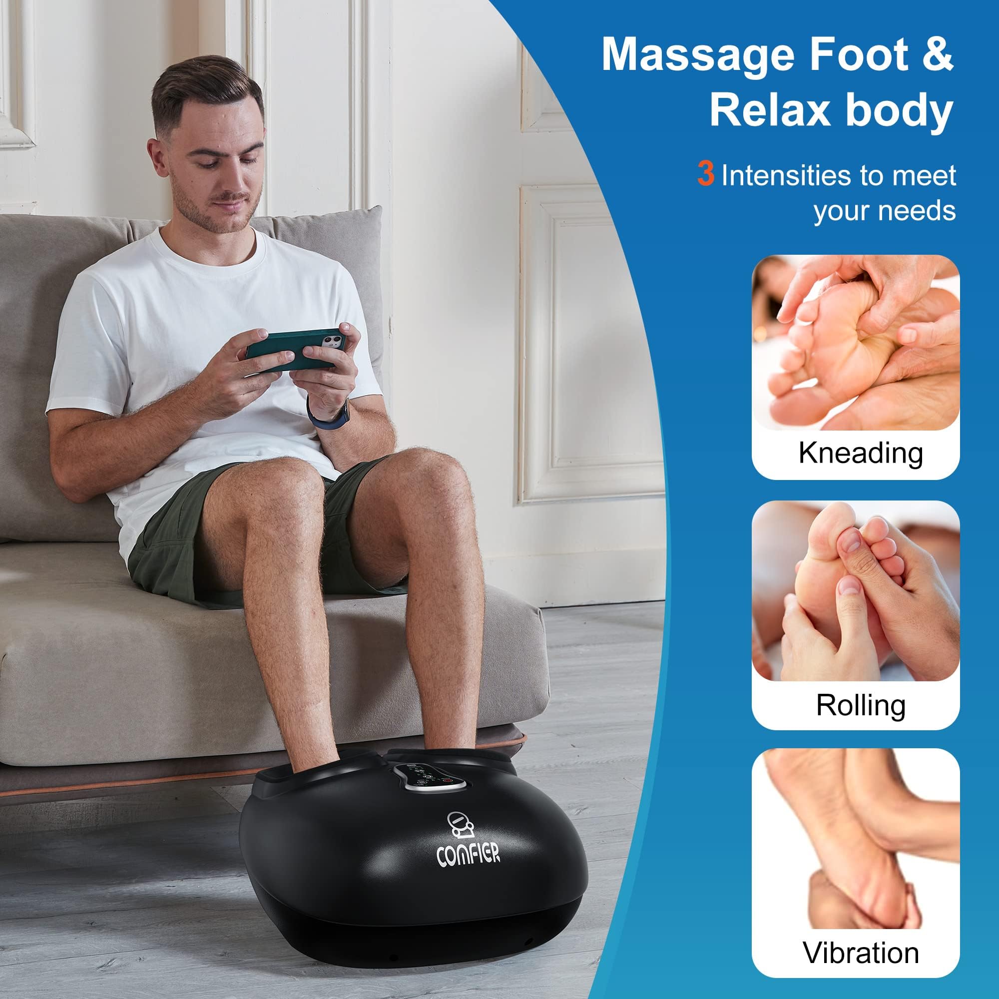 COMFIER Shiatsu Foot Massager with Heat,Vibration,Rolling Compression,FSA HSA Eligible,Feet Massager Machine for Plantar Fasciitis,Neuropathy,Fits Size up to 13“ Multiple Modes,Gift for Men,Women