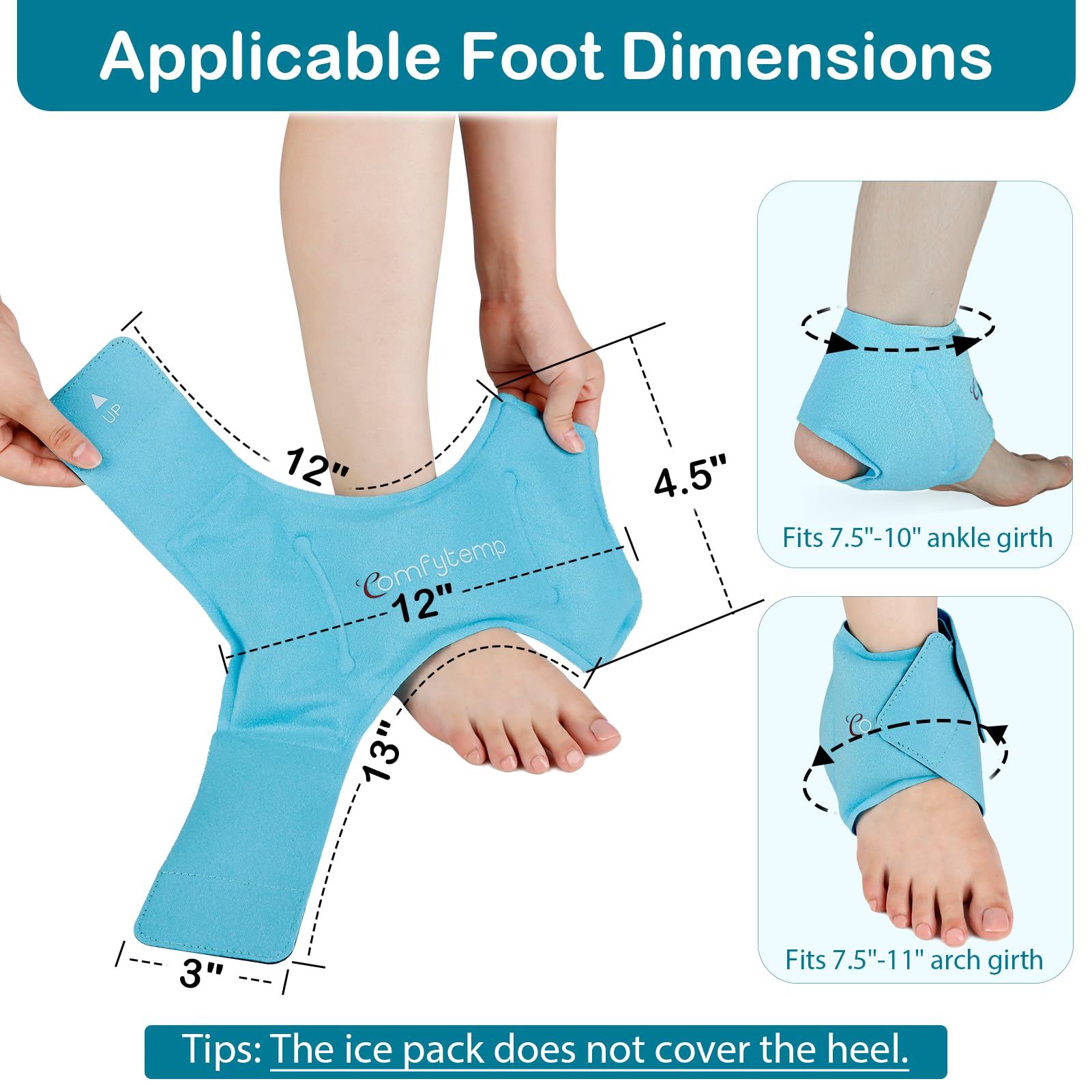 Comfytemp Ankle Ice Pack Wrap for Swelling, Plantar Fasciitis, Foot Pain Relief, FSA HSA Eligible, Gel Packs for Injuries Reusable, Hot Cold Compression for Achilles Tendonitis, Sprain Ankles, 2 Packs