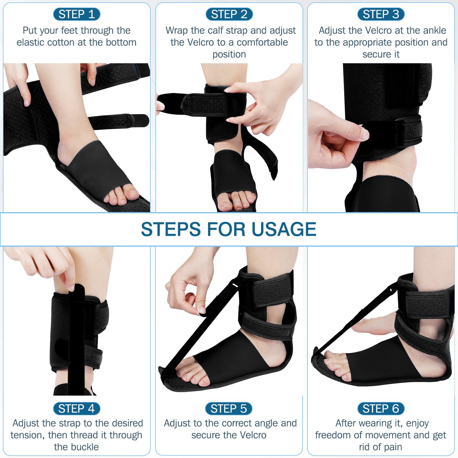 KTSAY Upgrade Plantar Fasciitis Night Splint, Plantar Fasciitis Relief Brace with Adjustable Straps, Night Splint for Plantar Fasciitis, Achilles Tendonitis, Heel Spur Pain, Day & Night Support