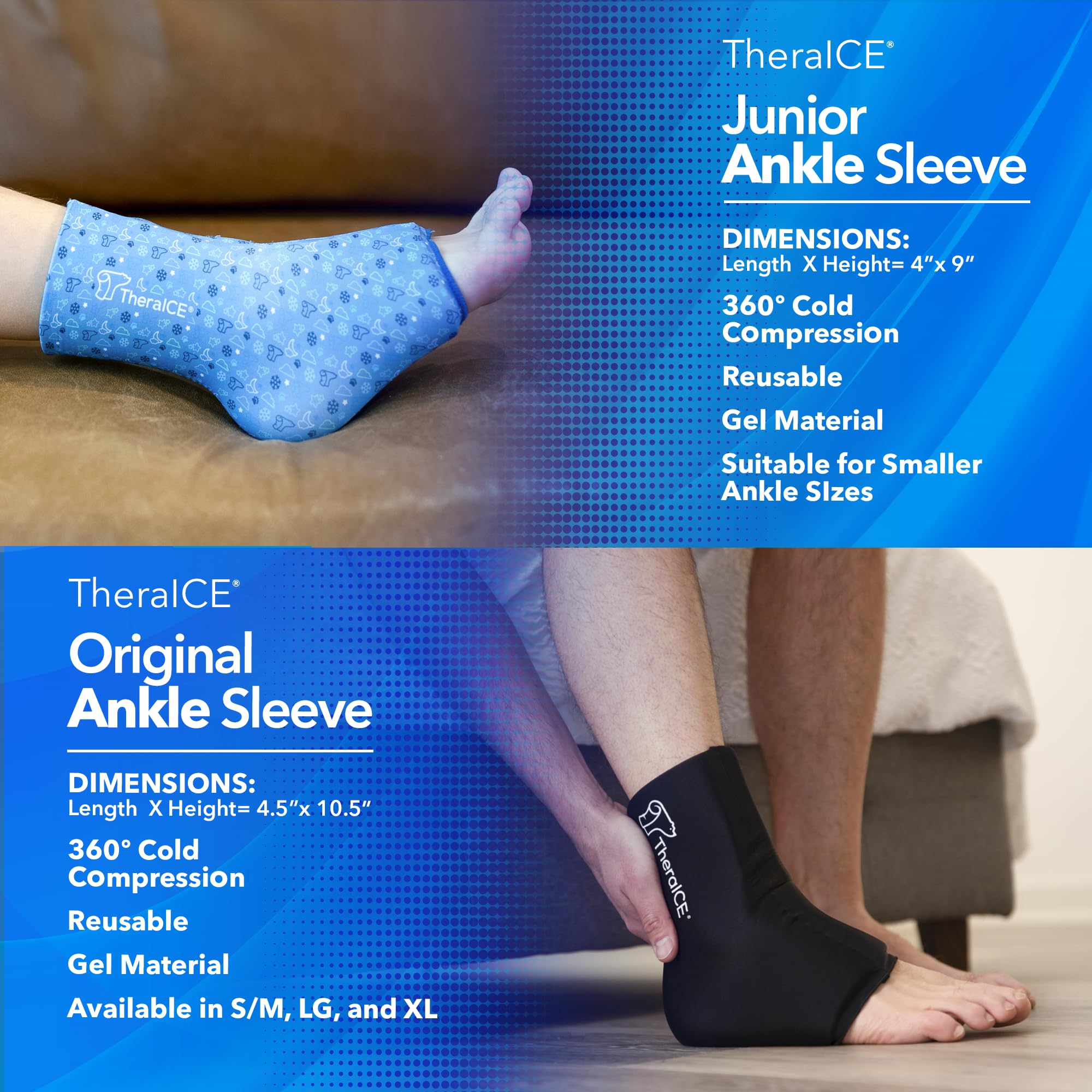 TheraICE Ankle Ice Pack Wrap for Swelling, Reusable Ankle Ice Pack for Sprained Ankle Injuries, Cold Therapy Sock Compression, Plantar Fasciitis Relief, Achilles Tendonitis, Sore Feet, Foot & Heel